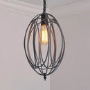 GobekUsa Industrial Gray/Red Oval Cage Hanging Pendant Light with Adjustable Chain - 1 Bulb - Ideal for Restaurants, Metallic Design