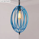 GobekUsa Industrial Gray/Red Oval Cage Hanging Pendant Light with Adjustable Chain - 1 Bulb - Ideal for Restaurants, Metallic Design