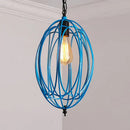 GobekUsa Industrial Gray/Red Oval Cage Hanging Pendant Light with Adjustable Chain - 1 Bulb - Ideal for Restaurants, Metallic Design