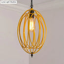 GobekUsa Industrial Gray/Red Oval Cage Hanging Pendant Light with Adjustable Chain - 1 Bulb - Ideal for Restaurants, Metallic Design