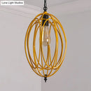 GobekUsa Industrial Gray/Red Oval Cage Hanging Pendant Light with Adjustable Chain - 1 Bulb - Ideal for Restaurants, Metallic Design