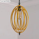 GobekUsa Industrial Gray/Red Oval Cage Hanging Pendant Light with Adjustable Chain - 1 Bulb - Ideal for Restaurants, Metallic Design