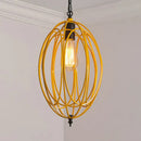 GobekUsa Industrial Gray/Red Oval Cage Hanging Pendant Light with Adjustable Chain - 1 Bulb - Ideal for Restaurants, Metallic Design