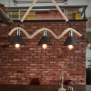 GobekUsa Industrial Hemp Pendant Lamp - Black/Brown, Wavy Design, 3 Heads