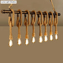 GobekUsa Industrial Hemp Rope Bronze Linear Bar Suspension Light Fixture