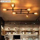 GobekUsa Industrial Intersecting Piping Ceiling Light - Iron Semi Flush Mounted with Cage Guard, Brass Finish (4/5/8 Heads)