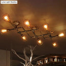 GobekUsa Industrial Intersecting Piping Ceiling Light - Iron Semi Flush Mounted with Cage Guard, Brass Finish (4/5/8 Heads)