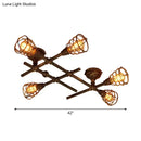 GobekUsa Industrial Intersecting Piping Ceiling Light - Iron Semi Flush Mounted with Cage Guard, Brass Finish (4/5/8 Heads)