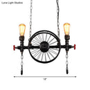 GobekUsa Industrial Iron Hanging Light Fixture - Wheel Piping, 2/3/4 Heads, Black - for Living Room Island