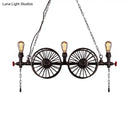 GobekUsa Industrial Iron Hanging Light Fixture - Wheel Piping, 2/3/4 Heads, Black - for Living Room Island