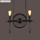 GobekUsa Industrial Iron Hanging Light Fixture - Wheel Piping, 2/3/4 Heads, Black - for Living Room Island