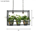 GobekUsa Industrial Iron Island Lamp with 3 Pendant Lights and Glass Plant Pot