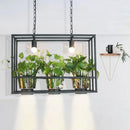 GobekUsa Industrial Iron Island Lamp with 3 Pendant Lights and Glass Plant Pot