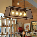 GobekUsa Industrial Iron Wire Mesh Pendant Light - Black 4-Light Island Lamp for Dining Room