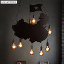 GobekUsa Industrial Island Pendant Lamp - Iron Panel Black Hanging Light Kit - 7 Bulbs - Map and Flag Shape