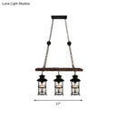 DecorBites™ Industrial Lantern Pendant Light with Clear Glass, Wood Decoration, and Cage Design - 2/3 Lights - Black