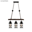 DecorBites™ Industrial Lantern Pendant Light with Clear Glass, Wood Decoration, and Cage Design - 2/3 Lights - Black
