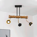 GobekUsa Industrial Linear Chandelier with Bamboo Tube and Rope, 2/3/6 Bulbs, Black Iron Pendant Lamp - Warm/White Light
