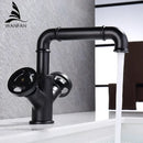 GobekUsa Black Brass Bathroom Faucets Dual Handle Water Mixer Tap