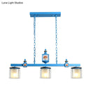 GobekUsa Sky Blue Dual Cylinder Parlor Island Pendant Lamp with Clear and Frosted Glass - 3 Bulbs