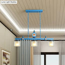 GobekUsa Sky Blue Dual Cylinder Parlor Island Pendant Lamp with Clear and Frosted Glass - 3 Bulbs