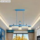 GobekUsa Sky Blue Dual Cylinder Parlor Island Pendant Lamp with Clear and Frosted Glass - 3 Bulbs