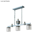 GobekUsa Sky Blue Dual Cylinder Parlor Island Pendant Lamp with Clear and Frosted Glass - 3 Bulbs