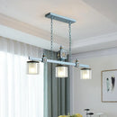 GobekUsa Sky Blue Dual Cylinder Parlor Island Pendant Lamp with Clear and Frosted Glass - 3 Bulbs