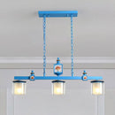 GobekUsa Sky Blue Dual Cylinder Parlor Island Pendant Lamp with Clear and Frosted Glass - 3 Bulbs