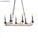 GobekUsa Industrial Metal 6-Bulb Indoor Island Pendant Light with Wooden Canopy - Black Finish