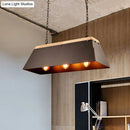 GobekUsa Industrial Metal and Wood Pendant Lamp - 3 Lights Island Lighting with Trapezoid Shade in Black for Dining Room