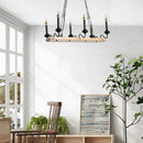 GobekUsa Industrial Metal 6-Bulb Indoor Island Pendant Light with Wooden Canopy - Black Finish