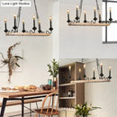 GobekUsa Industrial Metal 6-Bulb Indoor Island Pendant Light with Wooden Canopy - Black Finish