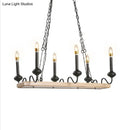 GobekUsa Industrial Metal 6-Bulb Indoor Island Pendant Light with Wooden Canopy - Black Finish