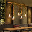 GobekUsa Industrial Metal Caged Island Pendant Light with Rope Hanging Lamp - Brown