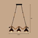 GobekUsa Industrial Metal Cone Island Pendant Light - Matte Black Finish with Twisted Rope Detailing