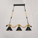 GobekUsa Industrial Metal Conical Island Ceiling Light Bar Pendant with Wavy Hemp Rope - Black