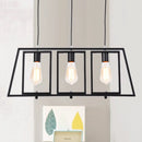 GobekUsa Industrial Metal Hanging Pendant Light Fixture - Trapezoid Frame - 3-Light - Black - Rectangle Shade - for Kitchen Island