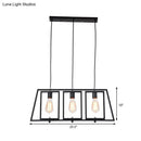 GobekUsa Industrial Metal Hanging Pendant Light Fixture - Trapezoid Frame - 3-Light - Black - Rectangle Shade - for Kitchen Island