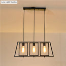 GobekUsa Industrial Metal Hanging Pendant Light Fixture - Trapezoid Frame - 3-Light - Black - Rectangle Shade - for Kitchen Island