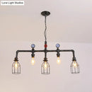 GobekUsa Industrial Metal Island Lighting with 5 Lights, Suspension Light in Black: Pipe and Gauge Design with Cage
