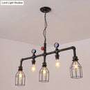 GobekUsa Industrial Metal Island Lighting with 5 Lights, Suspension Light in Black: Pipe and Gauge Design with Cage