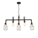 GobekUsa Industrial Metal Island Lighting with 5 Lights, Suspension Light in Black: Pipe and Gauge Design with Cage