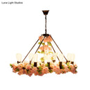 GobekUsa Industrial Metal LED Pendant Light with 10 Bulbs - Pink/Green Finish - Perfect for Restaurants