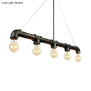 GobekUsa Industrial Metal Pendant Lamp with Bare Bulb - 5 Bulb Antique Brass Ceiling Light for Living Room Island