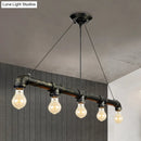 GobekUsa Industrial Metal Pendant Lamp with Bare Bulb - 5 Bulb Antique Brass Ceiling Light for Living Room Island