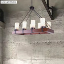 GobekUsa Industrial Multi-Light Pendant with Opal Glass & Black Cylinder Design, Includes Wooden Rectangle, Ideal for Islands