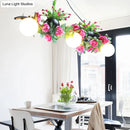 GobekUsa Industrial Opal Glass Pendant Light with 3 Black Flower Heads for Dining Room Island