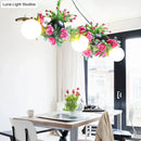 GobekUsa Industrial Opal Glass Pendant Light with 3 Black Flower Heads for Dining Room Island