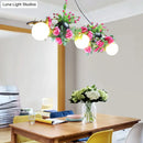 GobekUsa Industrial Opal Glass Pendant Light with 3 Black Flower Heads for Dining Room Island